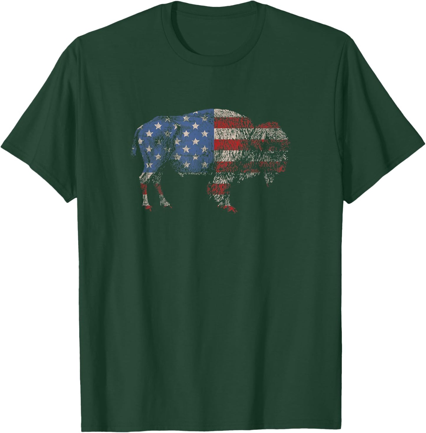 Vintage Retro Bison American Flag Buffalo Simple Kids Men T-Shirt - T-Shirt | Forest