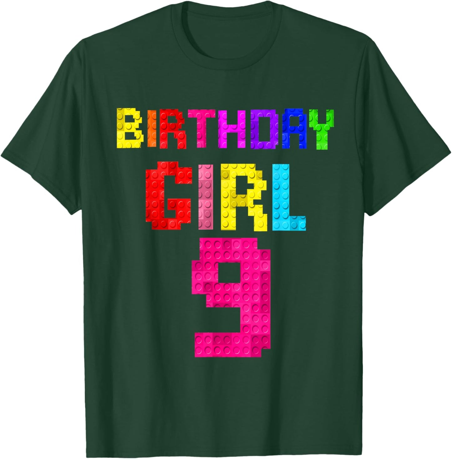Kids 9th Birthday Girl 9 Years Old Building Blocks Builder T-Shirt - T-Shirt | Forest
