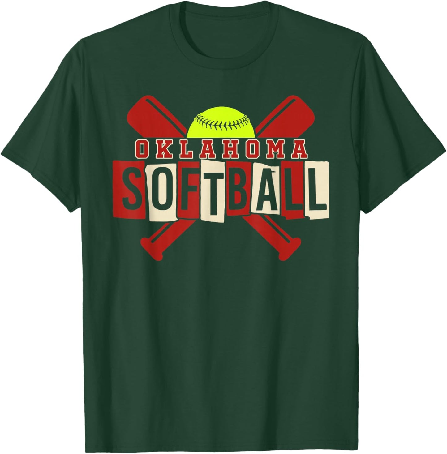 Oklahoma Softball Vintage Kids Team Retro Softball Fan T-Shirt - T-Shirt | Forest