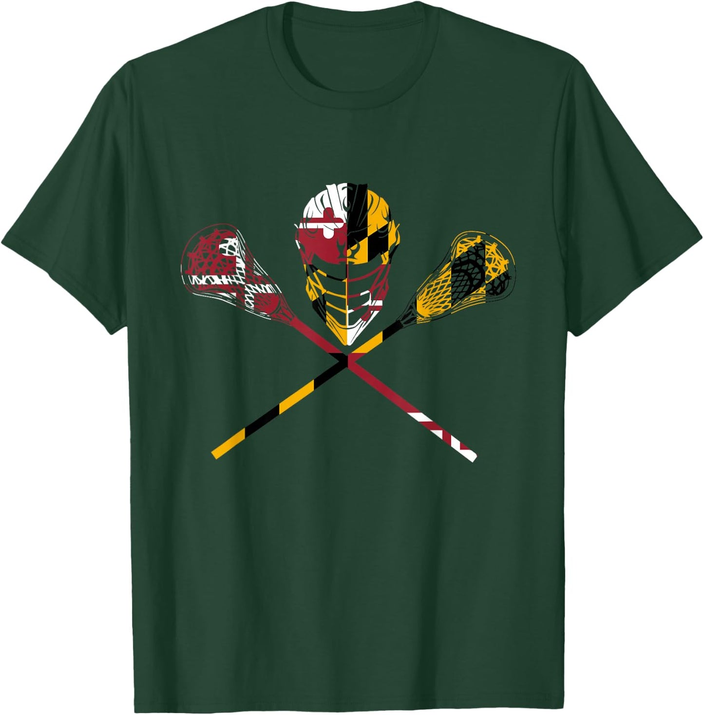 Maryland Flag Lacrosse Boys Men's Women's College LAX Stick T-Shirt - T-Shirt | Forest