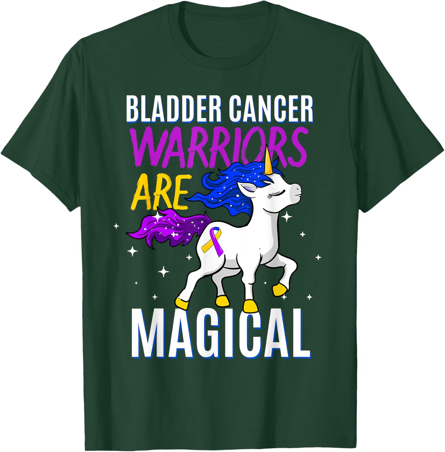 Bladder Cancer Magical Unicorn Purple Blue Yellow Ribbon T-Shirt - T-Shirt | Forest