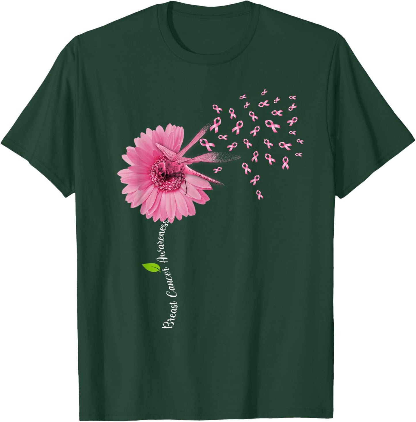 Dragonfly Breast Cancer Awareness Gift Flowers Women T-Shirt - T-Shirt | Forest