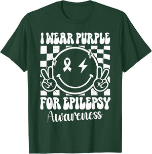 I Wear Purple For Epilepsy Awareness Smile Face Epilepsy T-Shirt - T-Shirt | Forest
