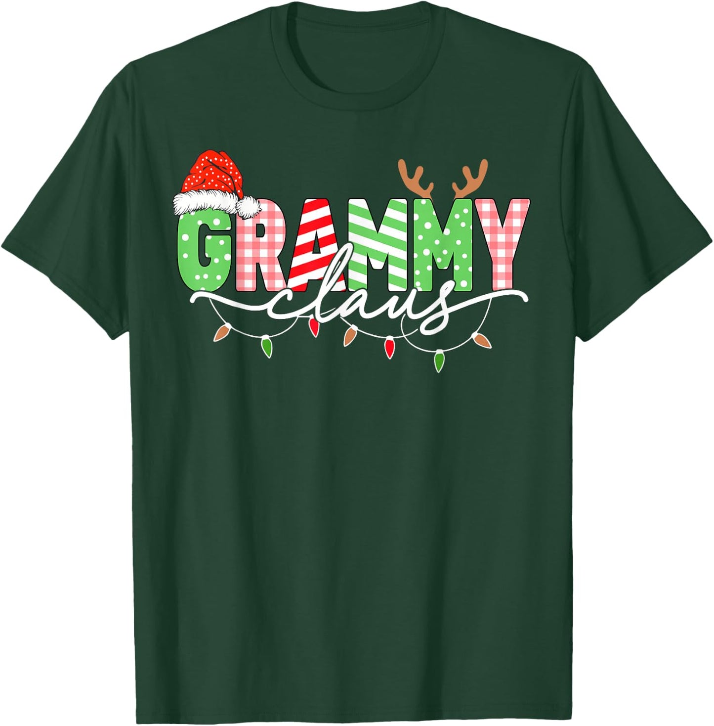 Grammy Claus Christmas Lights Santa Hat Family Matching T-Shirt - T-Shirt | Forest