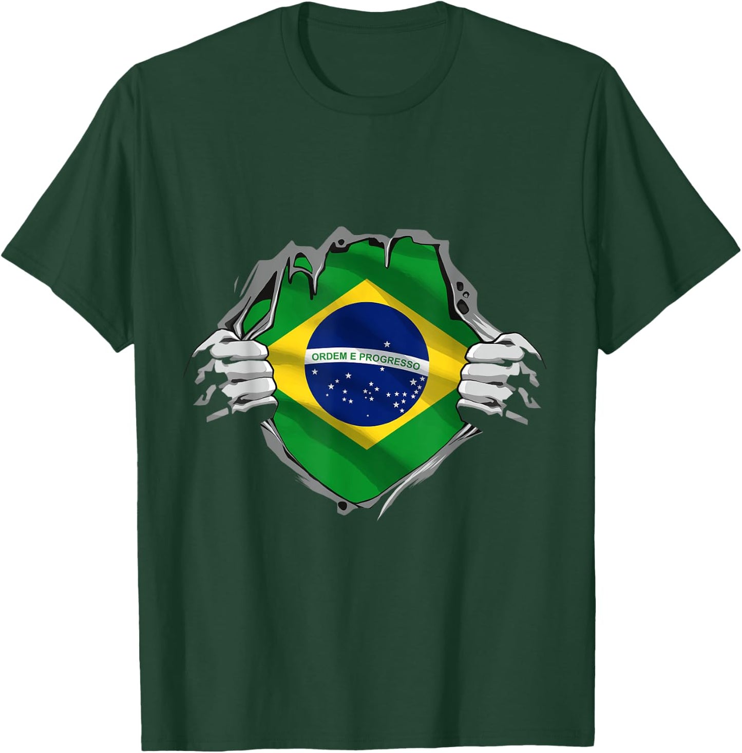 Superhero Brazil Flag Brazilian Hands Opening Shirt Chest T-Shirt - T-Shirt | Forest