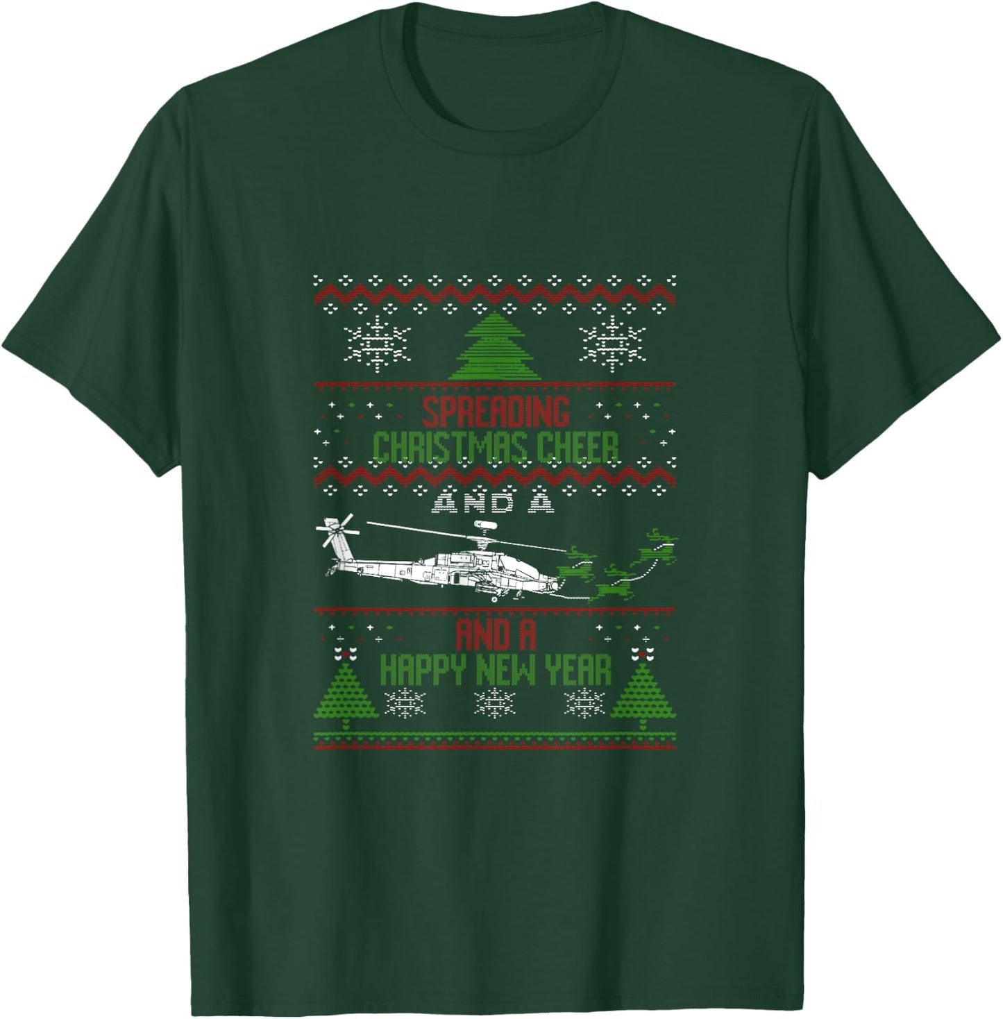 Military Apache Helicopter Ugly Christmas Holiday army navy T-Shirt - T-Shirt | Forest