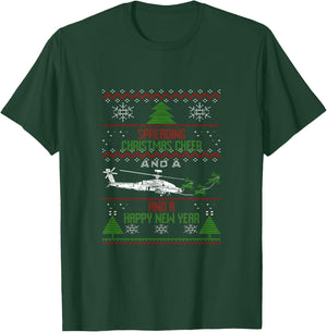 Military Apache Helicopter Ugly Christmas Holiday army navy T-Shirt - T-Shirt | Forest