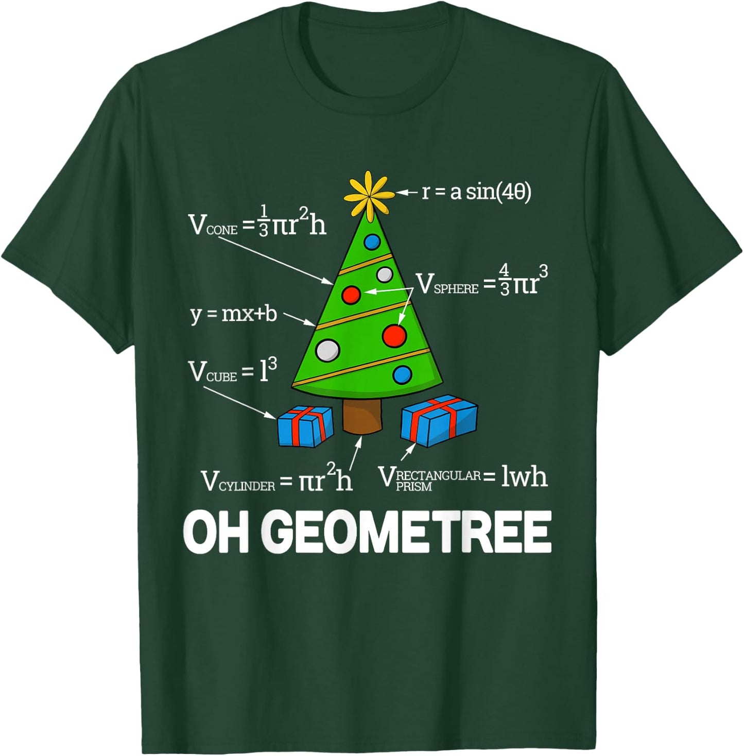 Funny Math Geometry Christmas Tree Geometree Teacher T-Shirt - T-Shirt | Forest