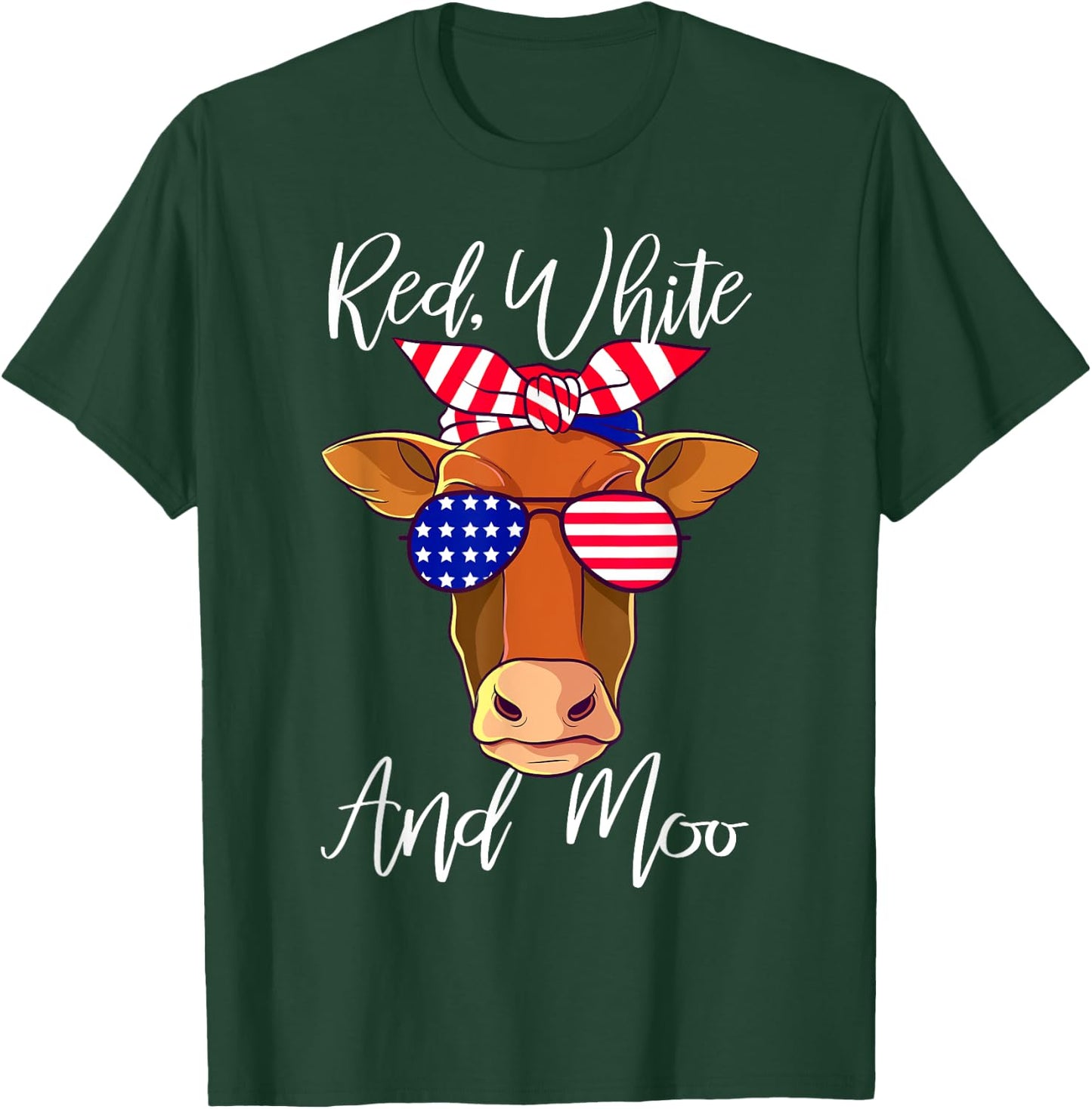 Red White and Moo Patriotic Cow USA Flag Funny 4th of July Girls Kids Men T-Shirt - T-Shirt | Forest