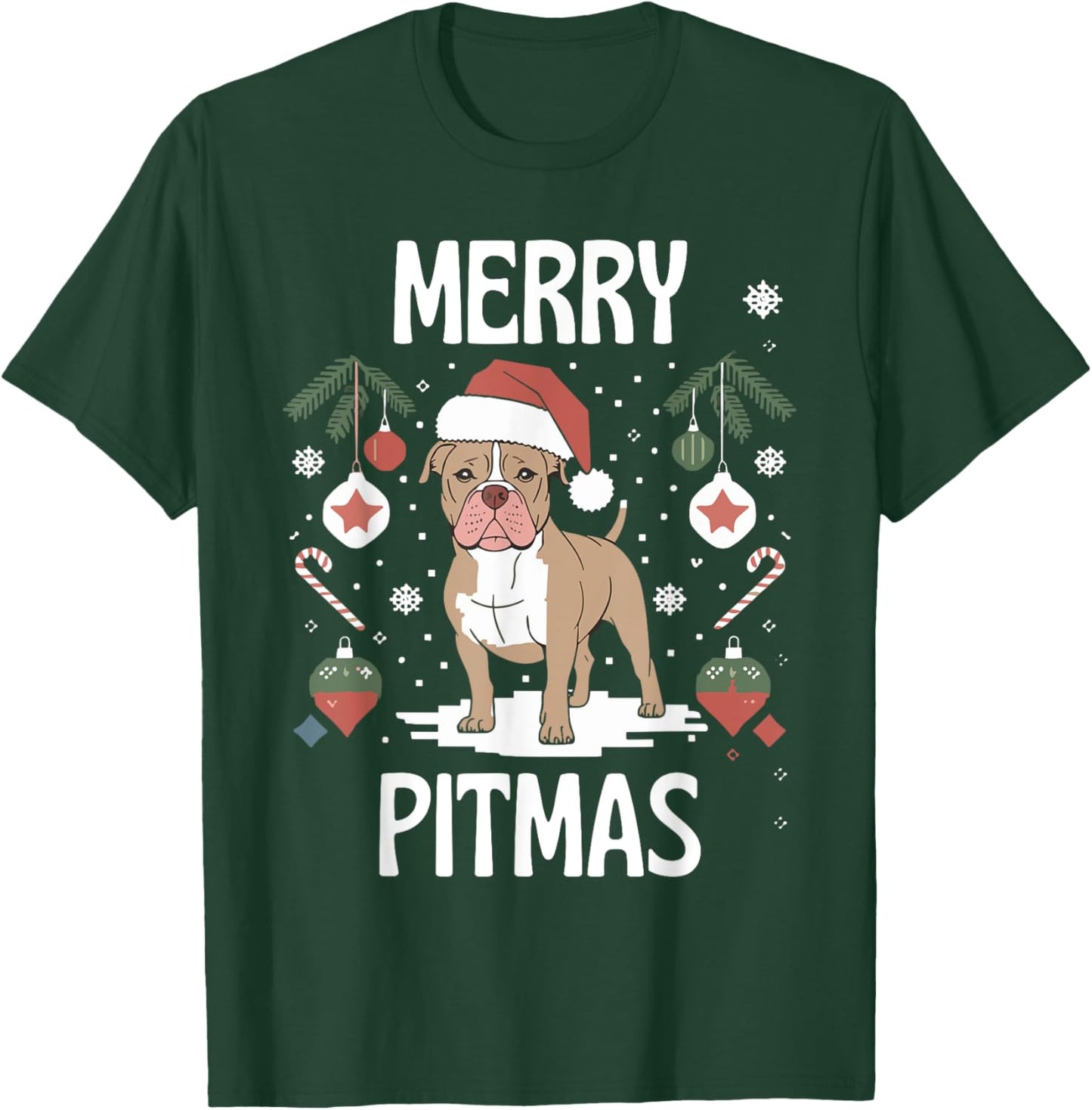Merry Pitmas Funny Matching Christmas Pajamas Pitbull Dog T-Shirt - T-Shirt | Forest