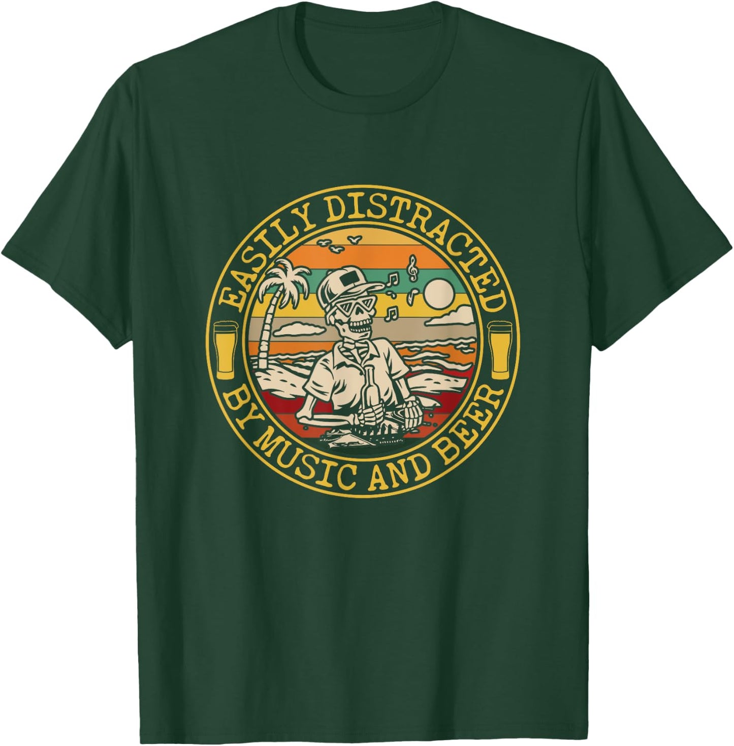 Funny Easily Distracted by Music and Beer T-Shirt - T-Shirt | Forest