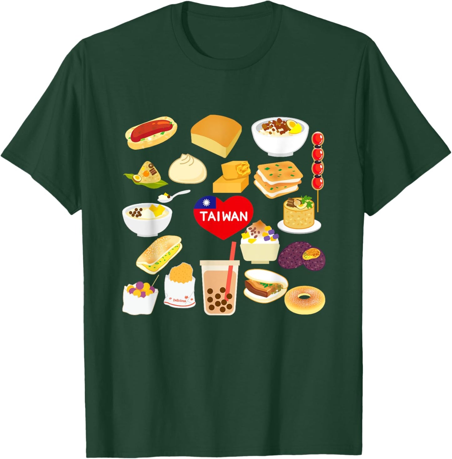 Taiwan Flavor Gourmet Flag Local Cuisine T-Shirt - T-Shirt | Forest