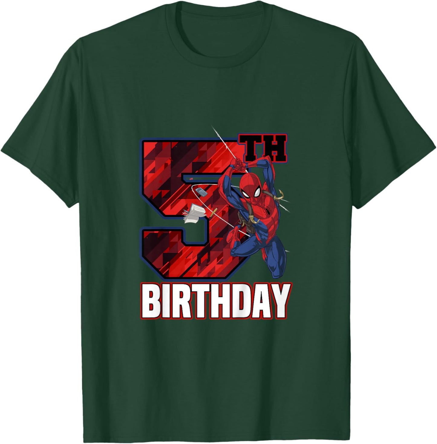 Kids Marvel Spider-Man Classic Epic Swinging 5th Birthday T-Shirt - T-Shirt | Forest