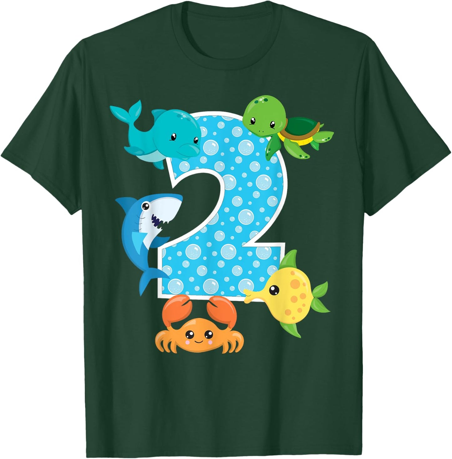 2nd Birthday Party 2 Year Old Sea Fish Aquarium Birthday Boy T-Shirt - T-Shirt | Forest