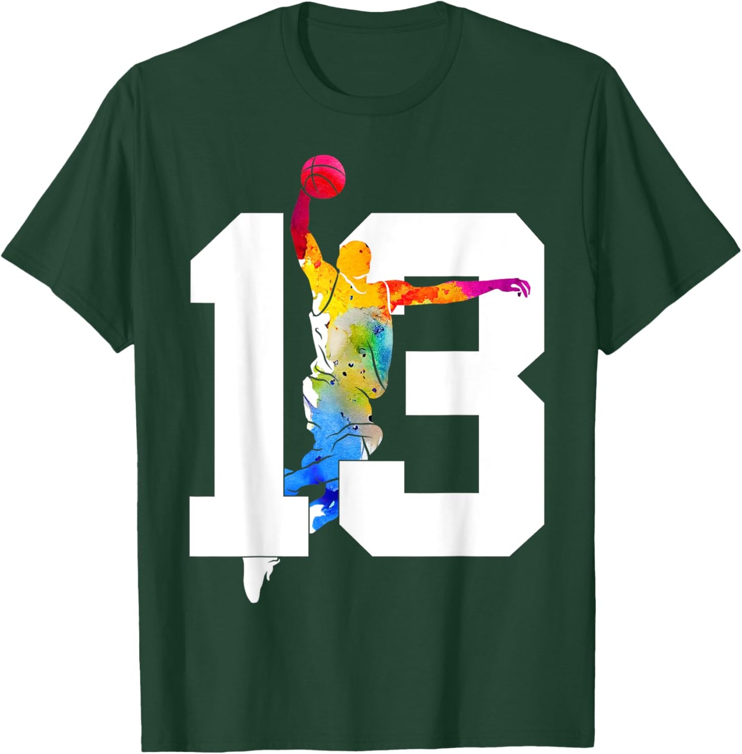 Number 13 Years Basketball 13th Birthday T-Shirt - T-Shirt | Forest
