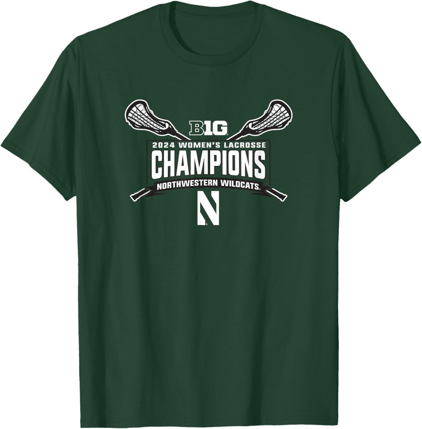 Northwestern Wildcats Big Ten Champs 2024 Women's Lacrosse T-Shirt - T-Shirt | Forest
