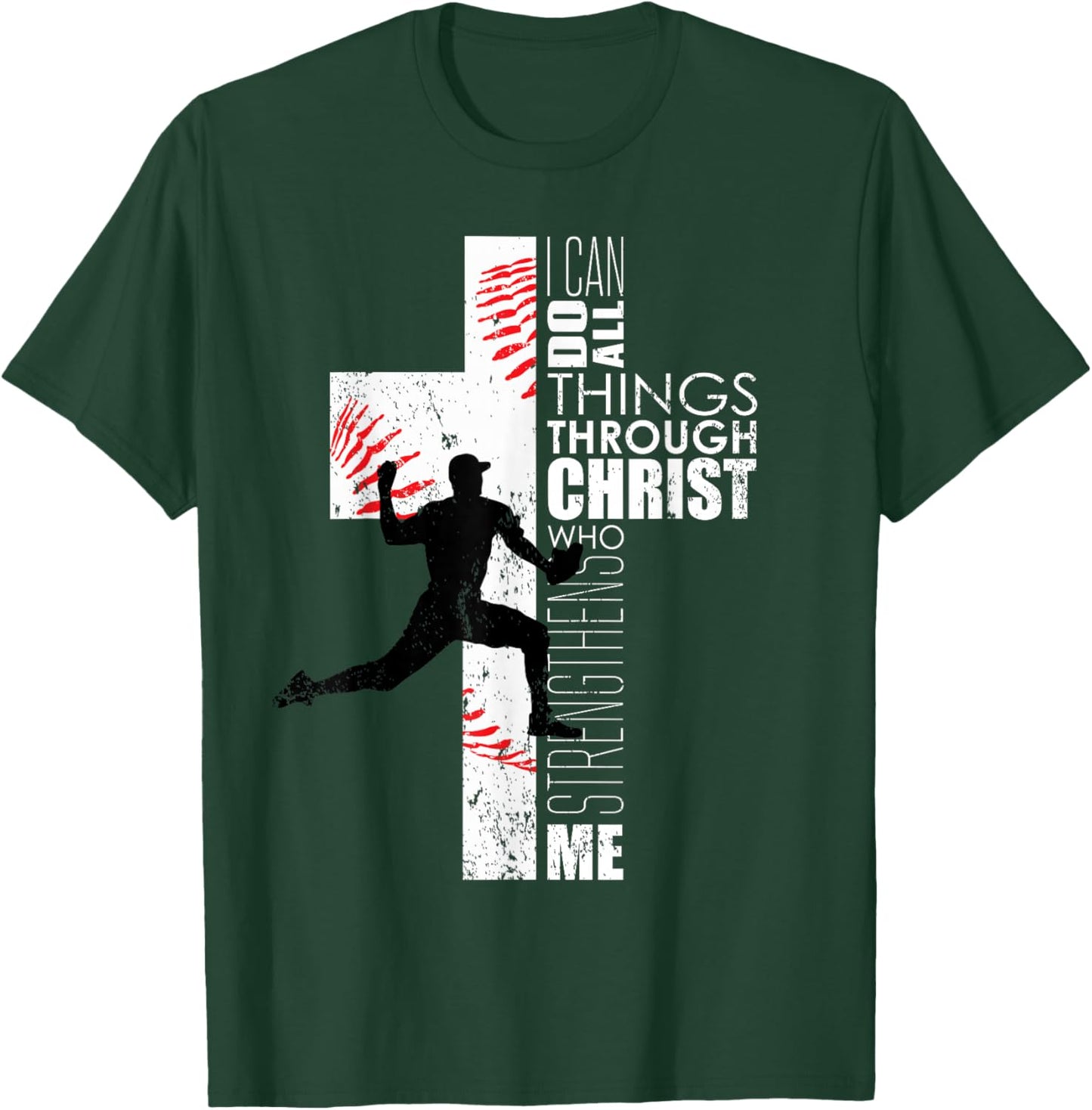 Christian Philippians 4:13 Kids Boys Cross Baseball Pitcher T-Shirt - T-Shirt | Forest