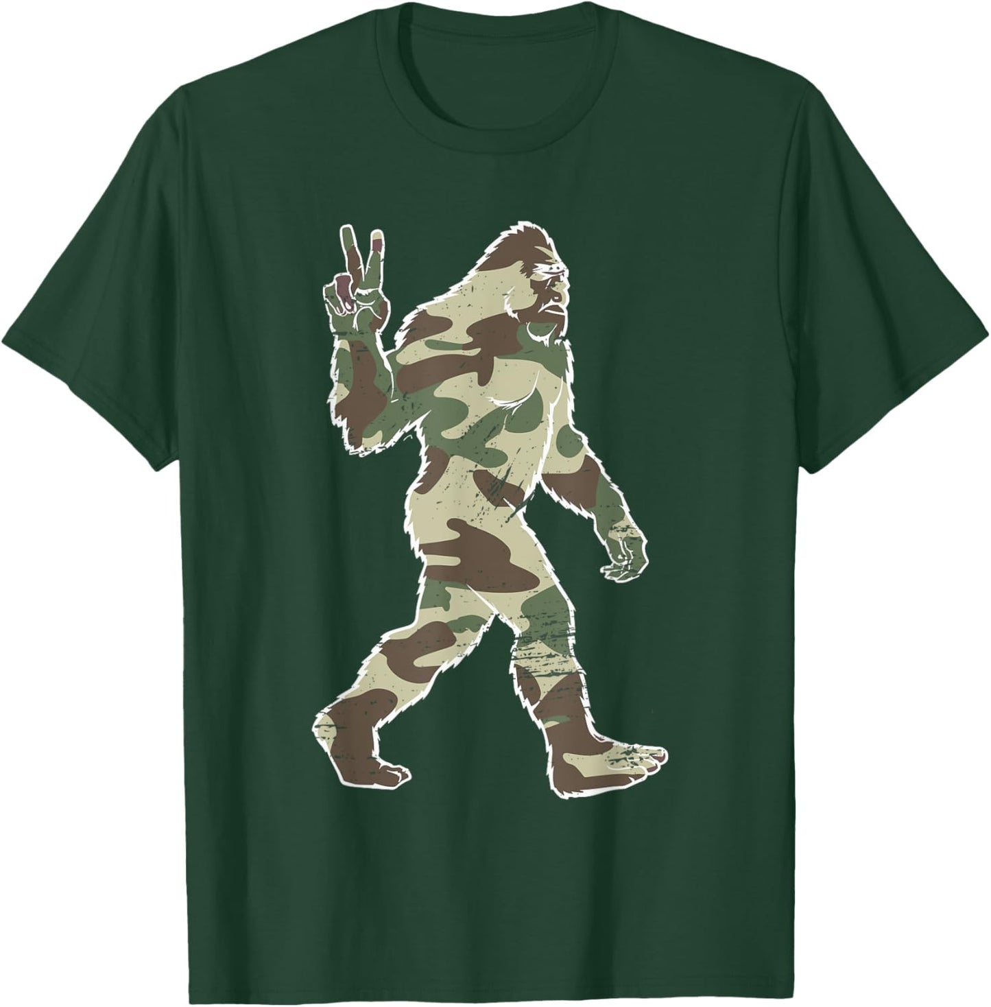 Vintage Bigfoot Sasquatch American Flag Camo Outdoors Hiking T-Shirt - T-Shirt | Forest
