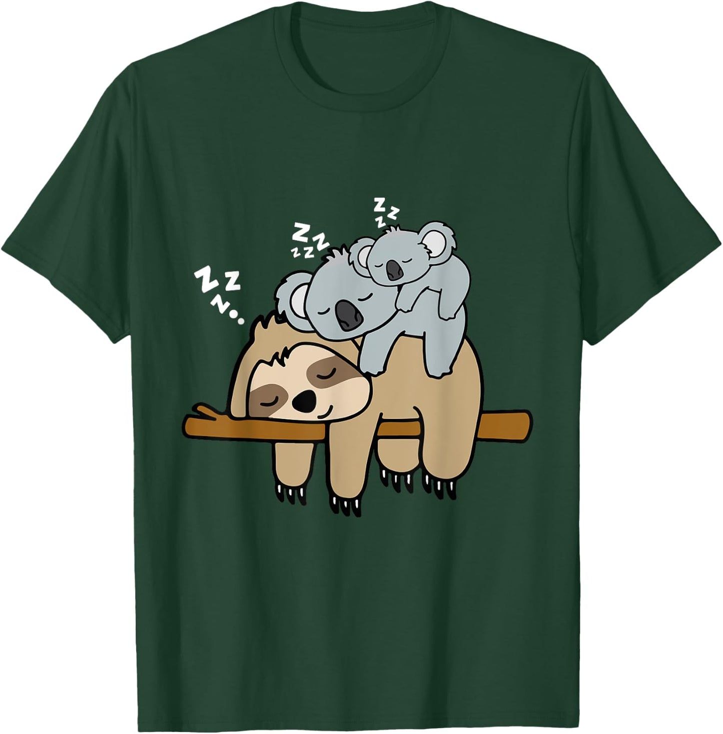 Sleeping Cute Lazy Sloth With Baby Koala Mama Bear Nap T-Shirt - T-Shirt | Forest