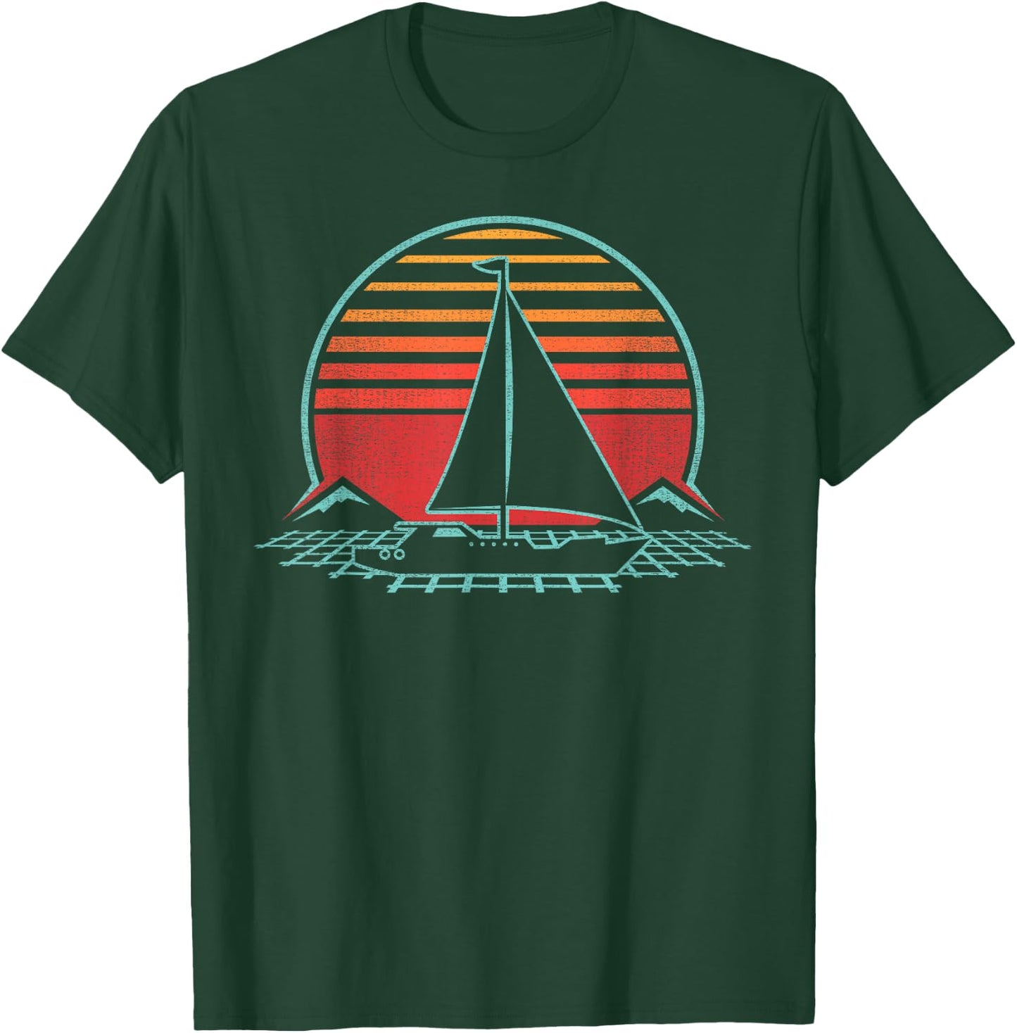 Sailing Retro Vintage Sailor 80s Style Sailboat Gift T-Shirt - T-Shirt | Forest