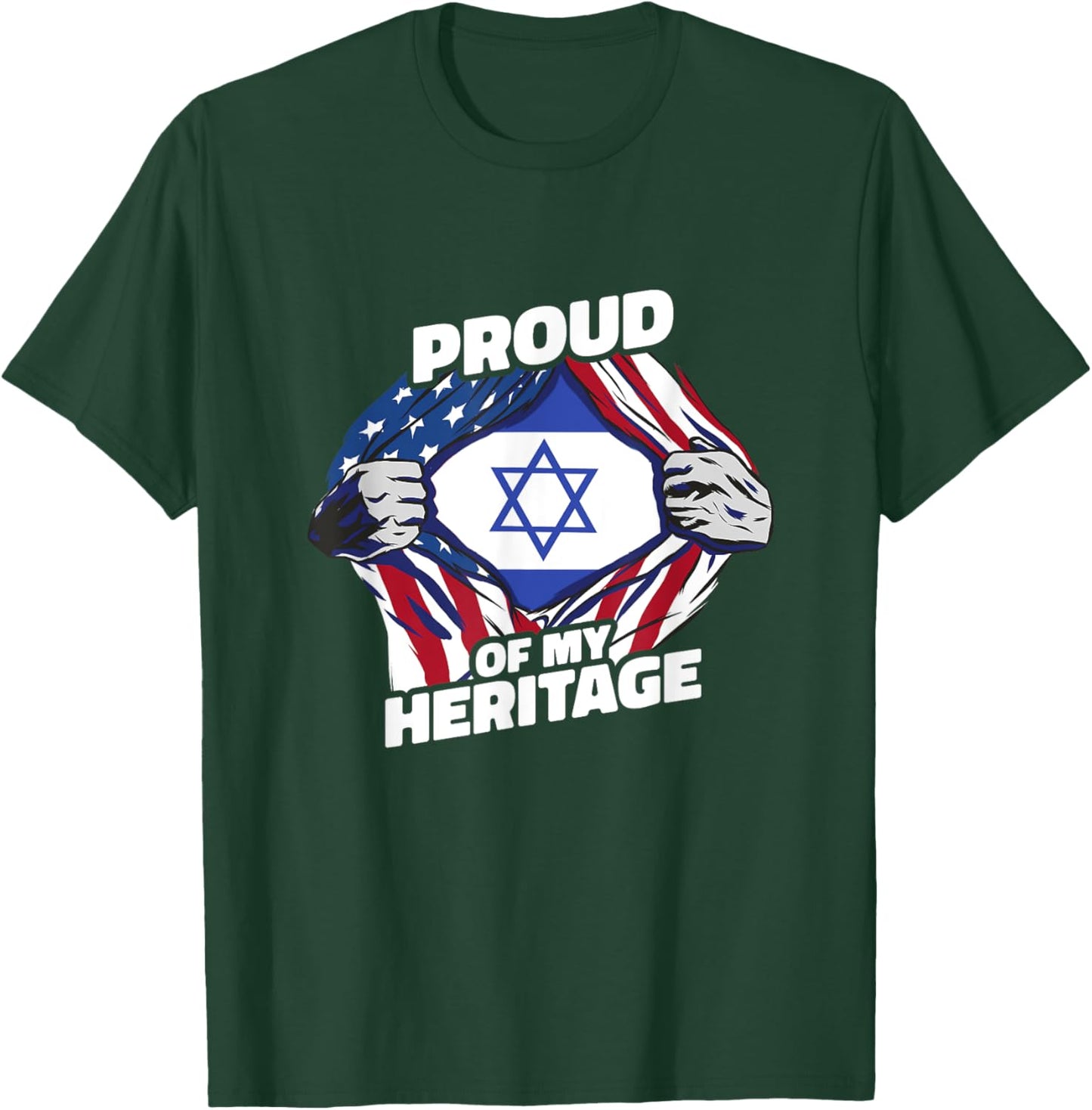 Proud of My Heritage - Patriotic Israeli American Flag Women Kids Men T-Shirt - T-Shirt | Forest