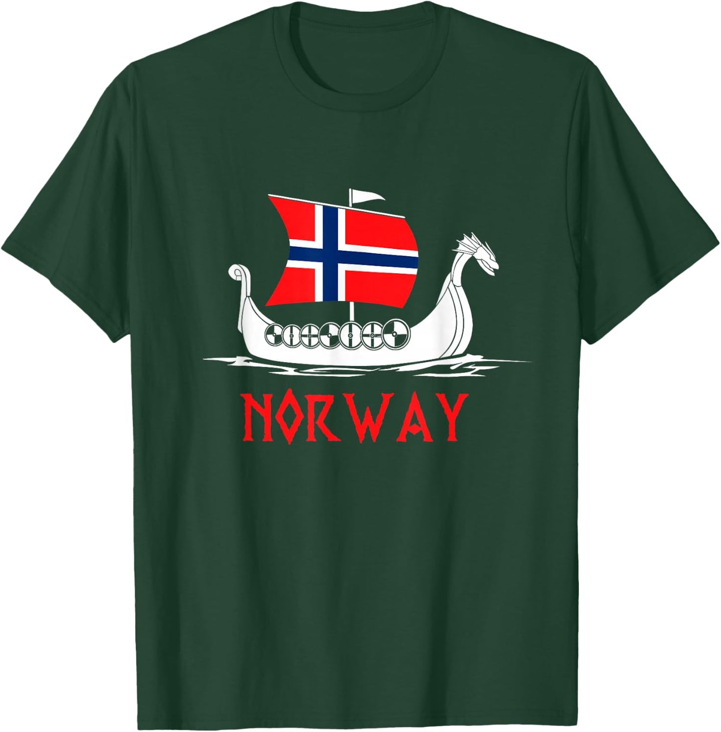 Boat Norwegian Flag Norway Viking Ship Norway T-Shirt - T-Shirt | Forest