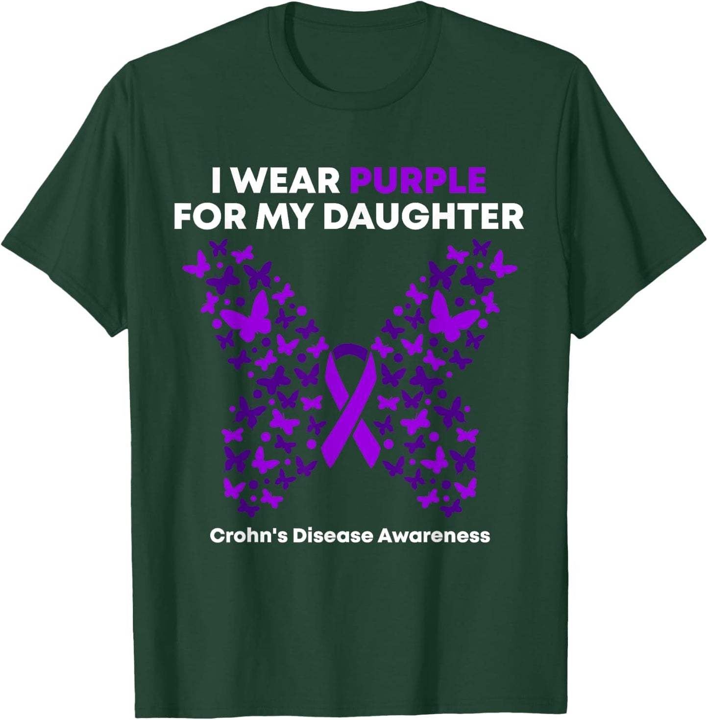 Crohn's Disease Awareness Gift - I Wear Purple for My daughter - -Adults Black Cotton Blend Modern Short Sleeve - Small T-Shirt - T-Shirt | Forest