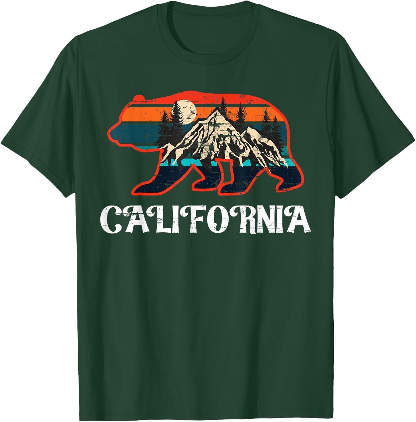 California Bear Vintage Retro Mountains Graphic CA Souvenir T-Shirt - T-Shirt | Forest