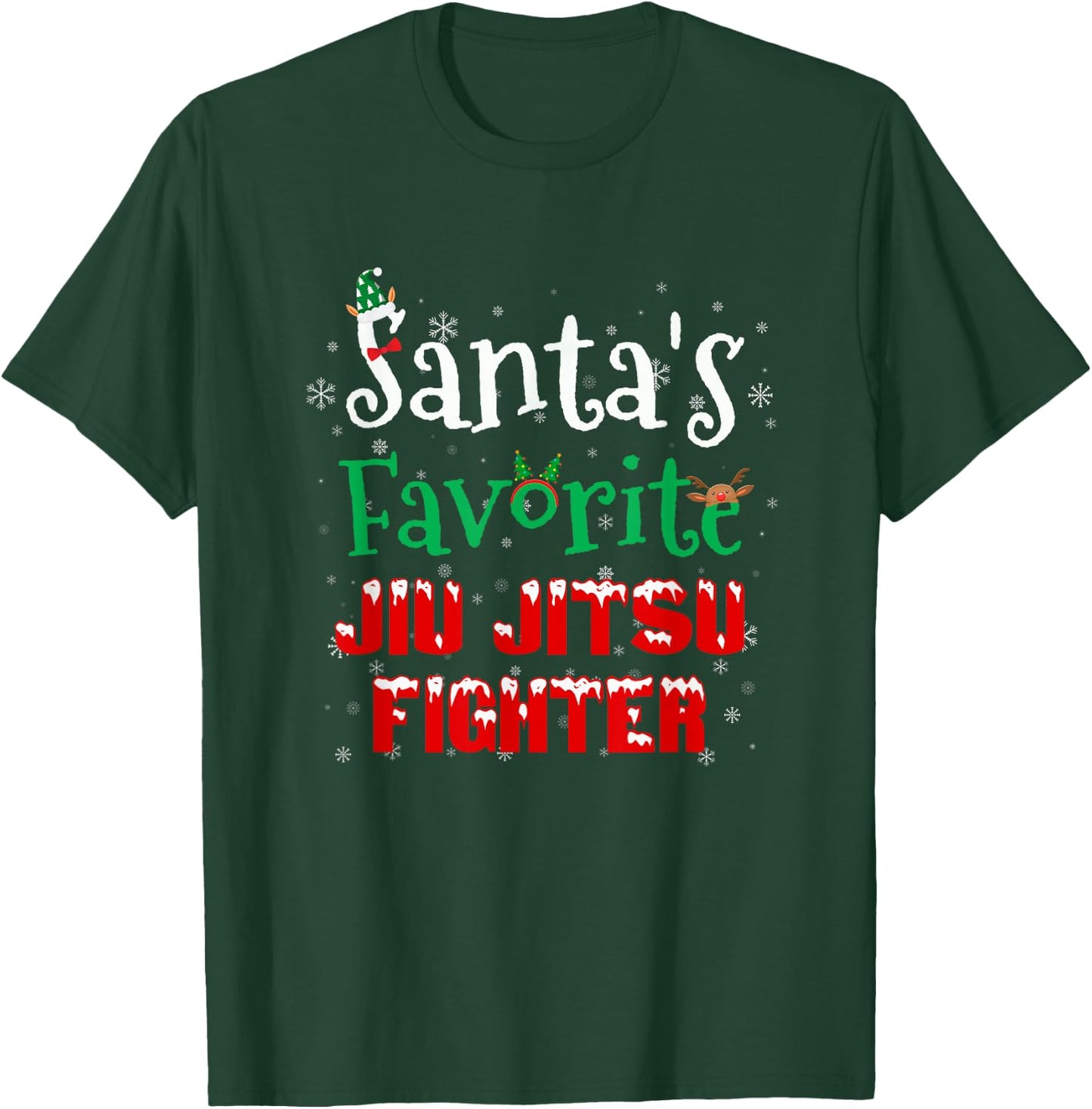 Santa's Favorite Jiu Jitsu Fighter Christmas Costumes Elf T-Shirt - T-Shirt | Forest