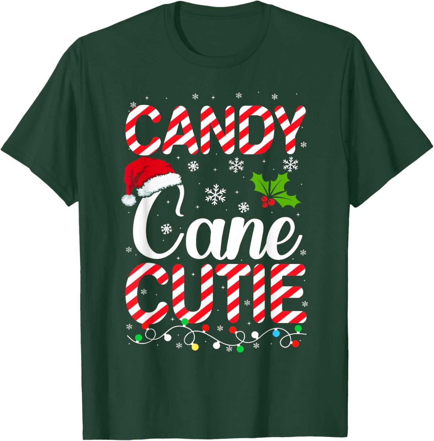 Candy Cane Cutie Cute Funny Christmas Xmas Candy Lover - -Adults, Kids - Black - Short Sleeve - - Holiday T-Shirt - T-Shirt | Forest