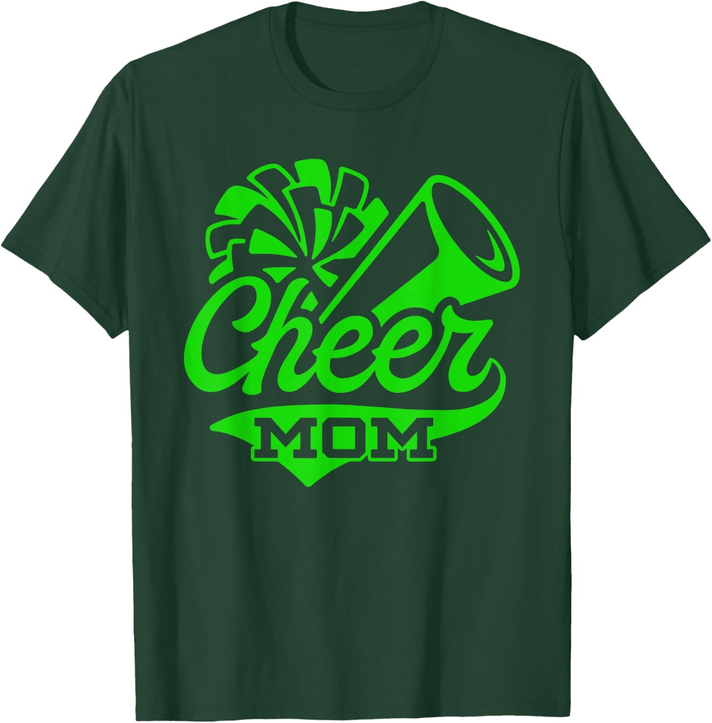 Cheer Mom Biggest Fan Leopard Print Black And Green Pom Pom T-Shirt - T-Shirt | Forest