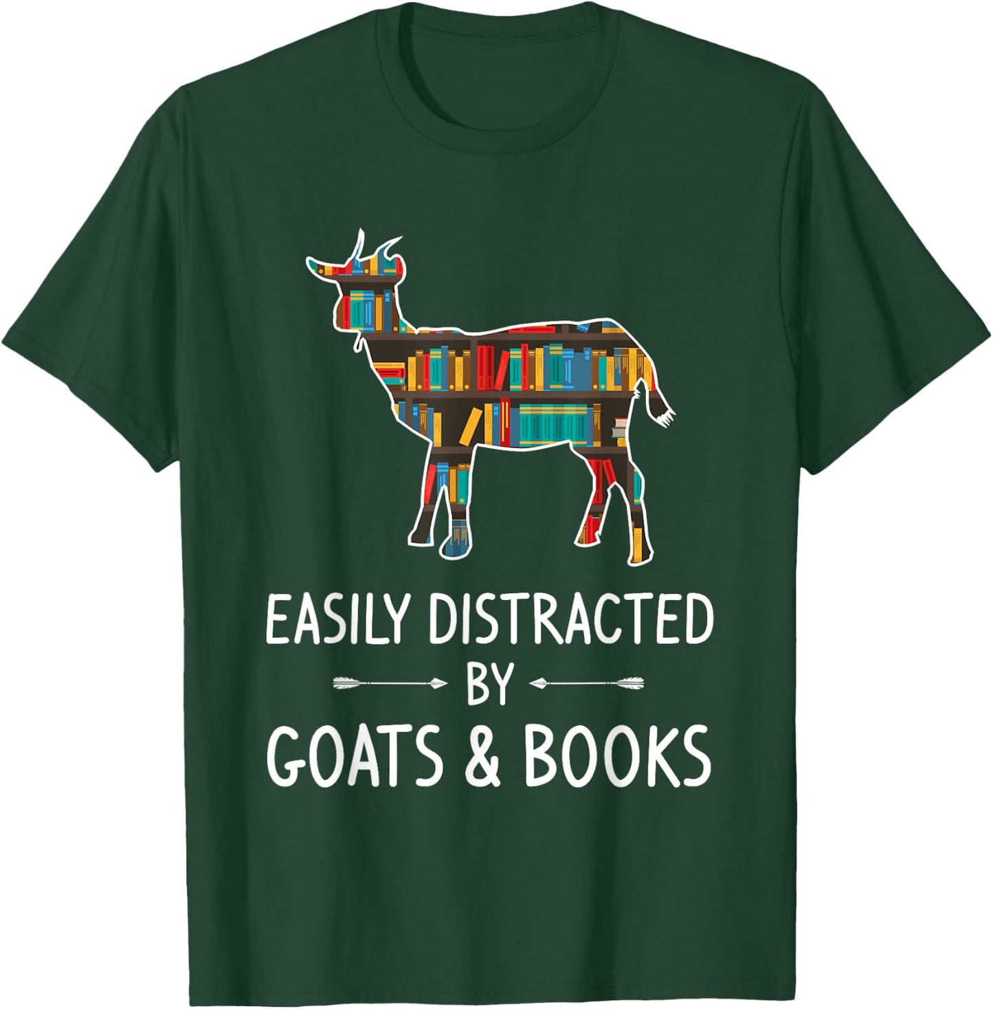 Easily Distracted By Goats & Books Lover Gift Sheep Kid T-Shirt - T-Shirt | Forest