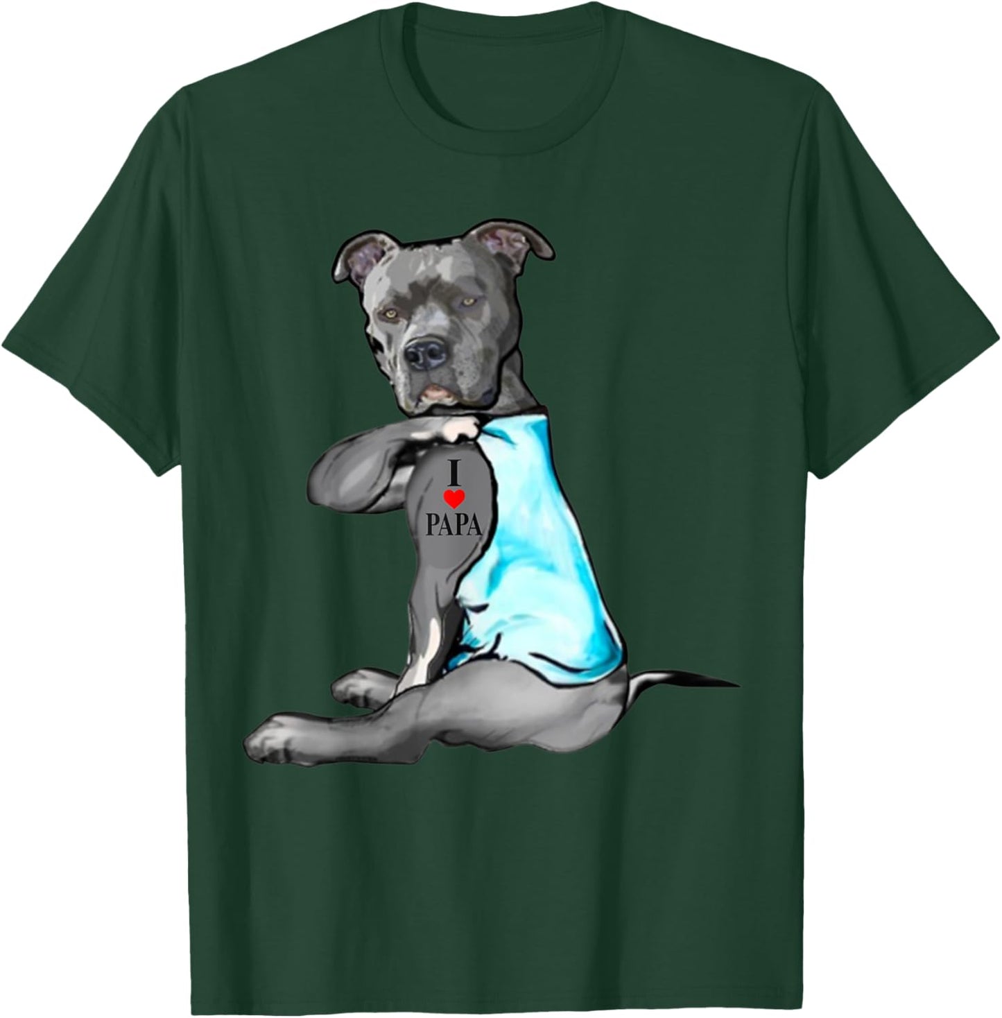Pitbull Dog I Love Papa Tattoo Father's Day Dogs Lovers Men Women T-Shirt - T-Shirt | Forest