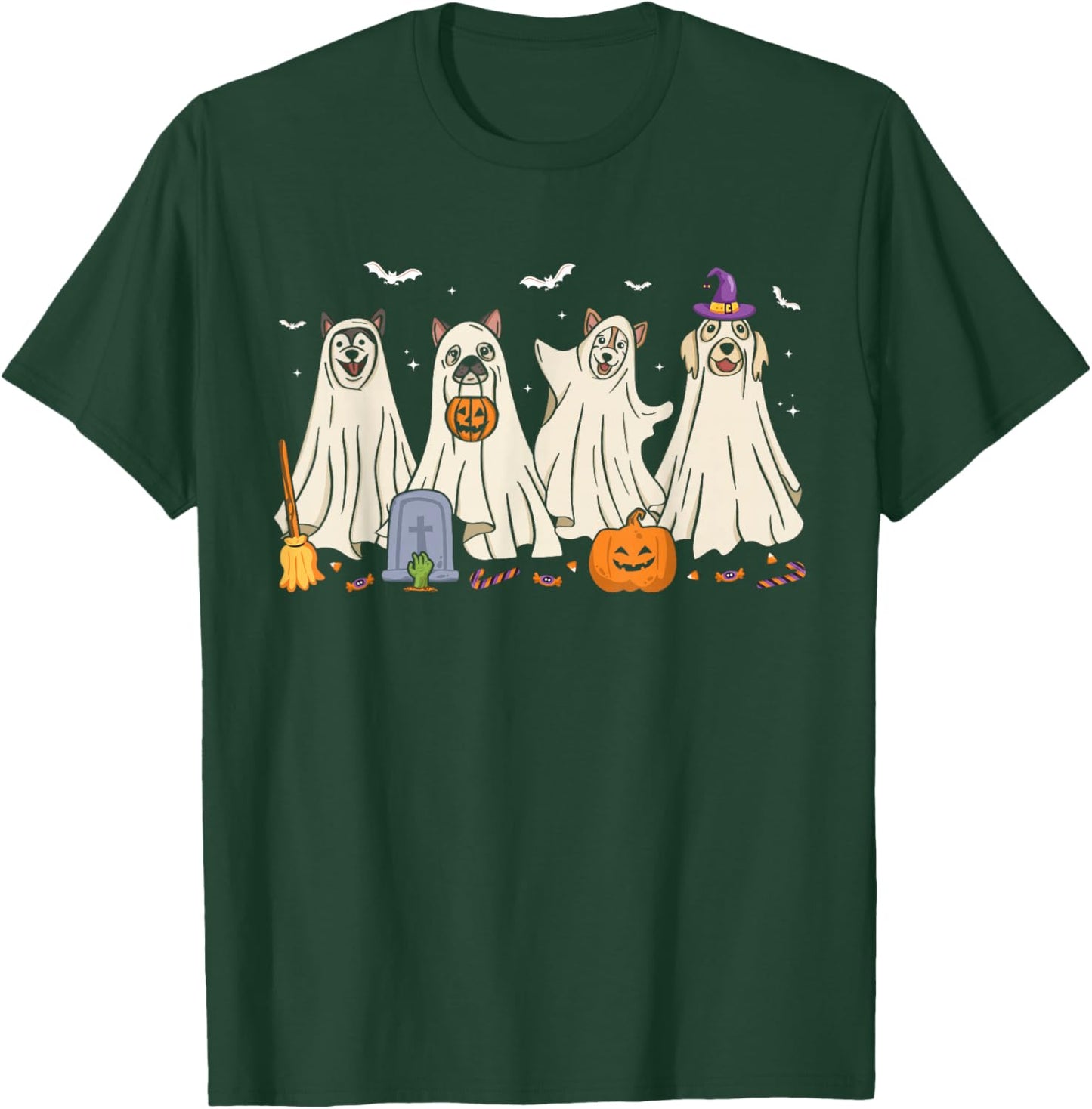 Ghost Dog Halloween Boo Ghosts Dogs Wearing Ghost Costume T-Shirt - T-Shirt | Forest