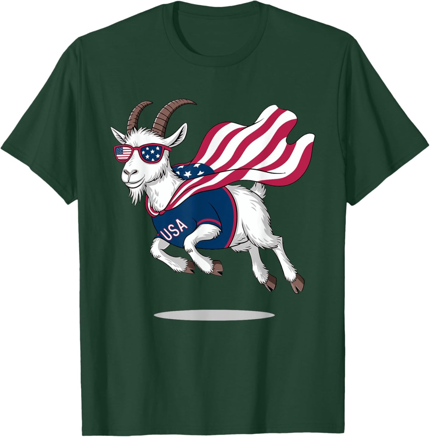 Cool Patriotic Goat in American Flag Cape with Sunglasses T-Shirt - T-Shirt | Forest