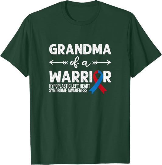 Grandma Of A Warrior, Red & Blue Ribbon HLHS Awareness T-Shirt - T-Shirt | Forest