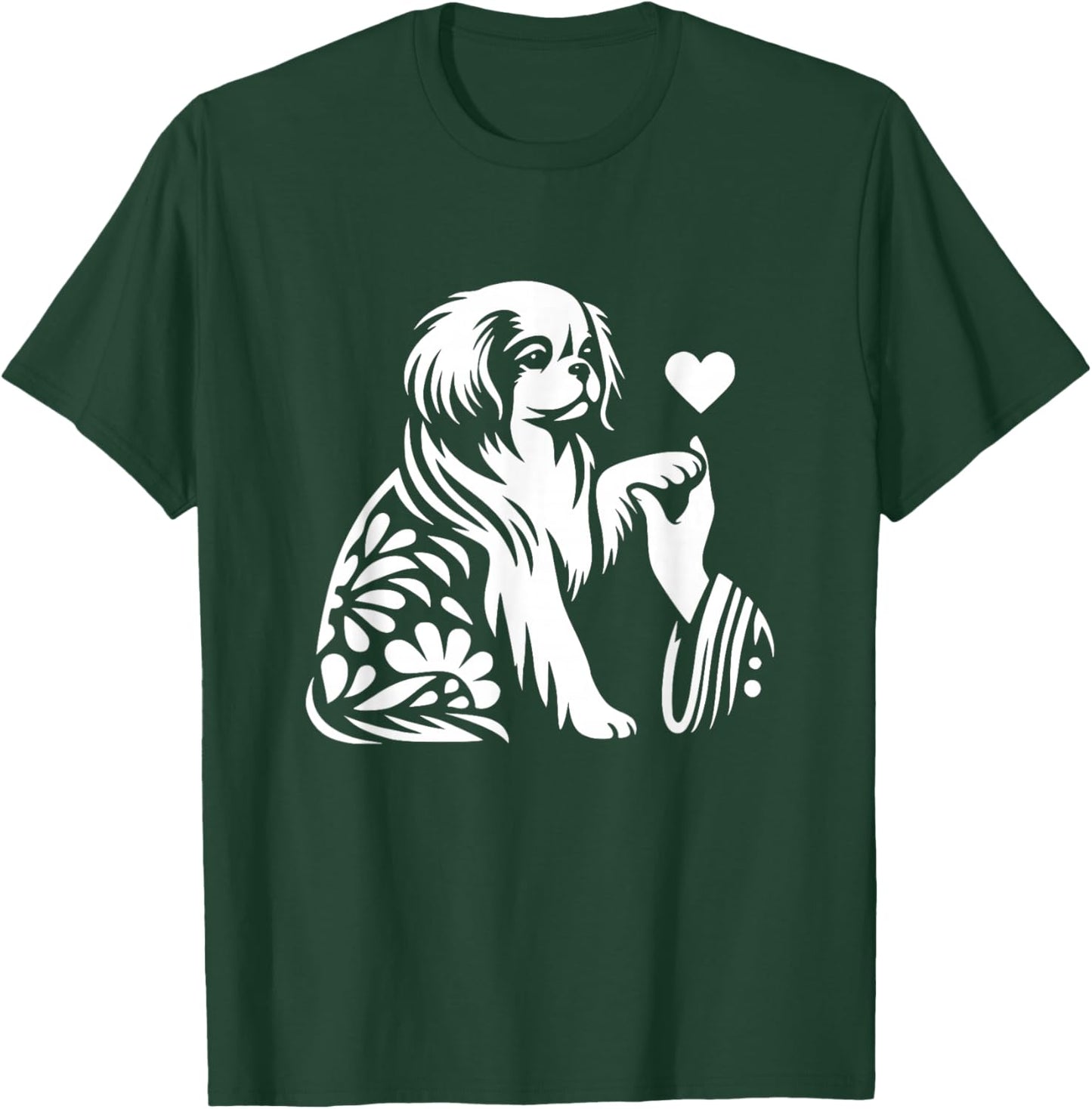 Japanese Chin Love Dog Heart Graphic Design T-Shirt - T-Shirt | Forest