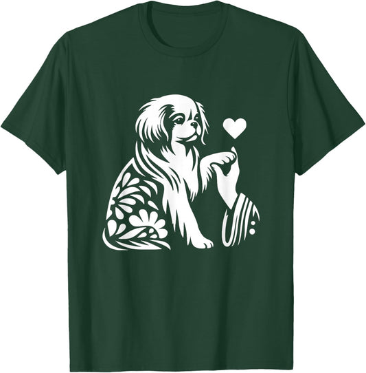 Japanese Chin Love Dog Heart Graphic Design T-Shirt - T-Shirt | Forest