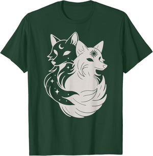 Fox Foxes Sun Stars Night Moon Day Spirit Celestial Sky Alt T-Shirt - T-Shirt | Forest