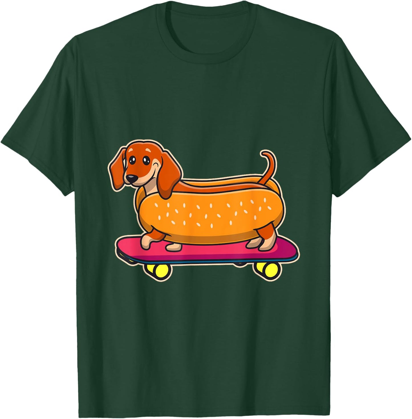 Funny Dachshund Hotdog Riding A Skateboard Dachshund T-Shirt - T-Shirt | Forest