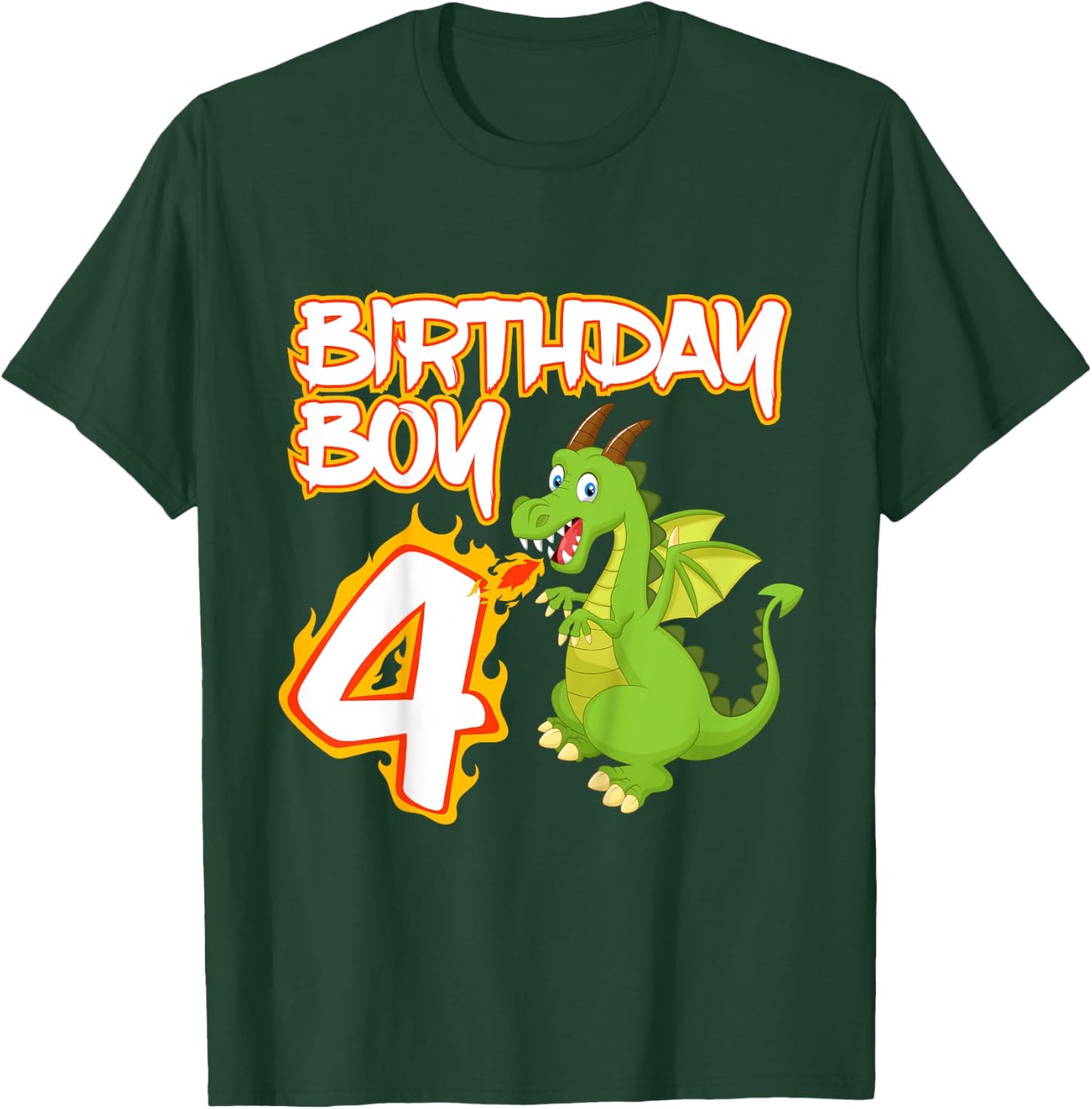 Kids 4 Year Old Dragon Birthday Boy Themed Party 4th Gift T-Shirt - T-Shirt | Forest