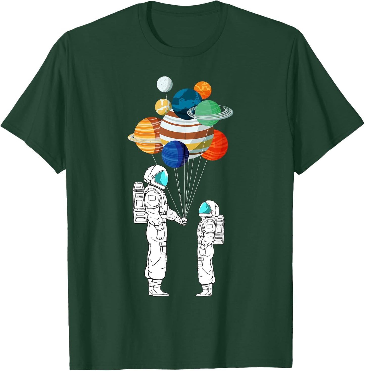 Astronaut Balloon Planets Space Moon Galaxy Stars Spaceship T-Shirt - T-Shirt | Forest