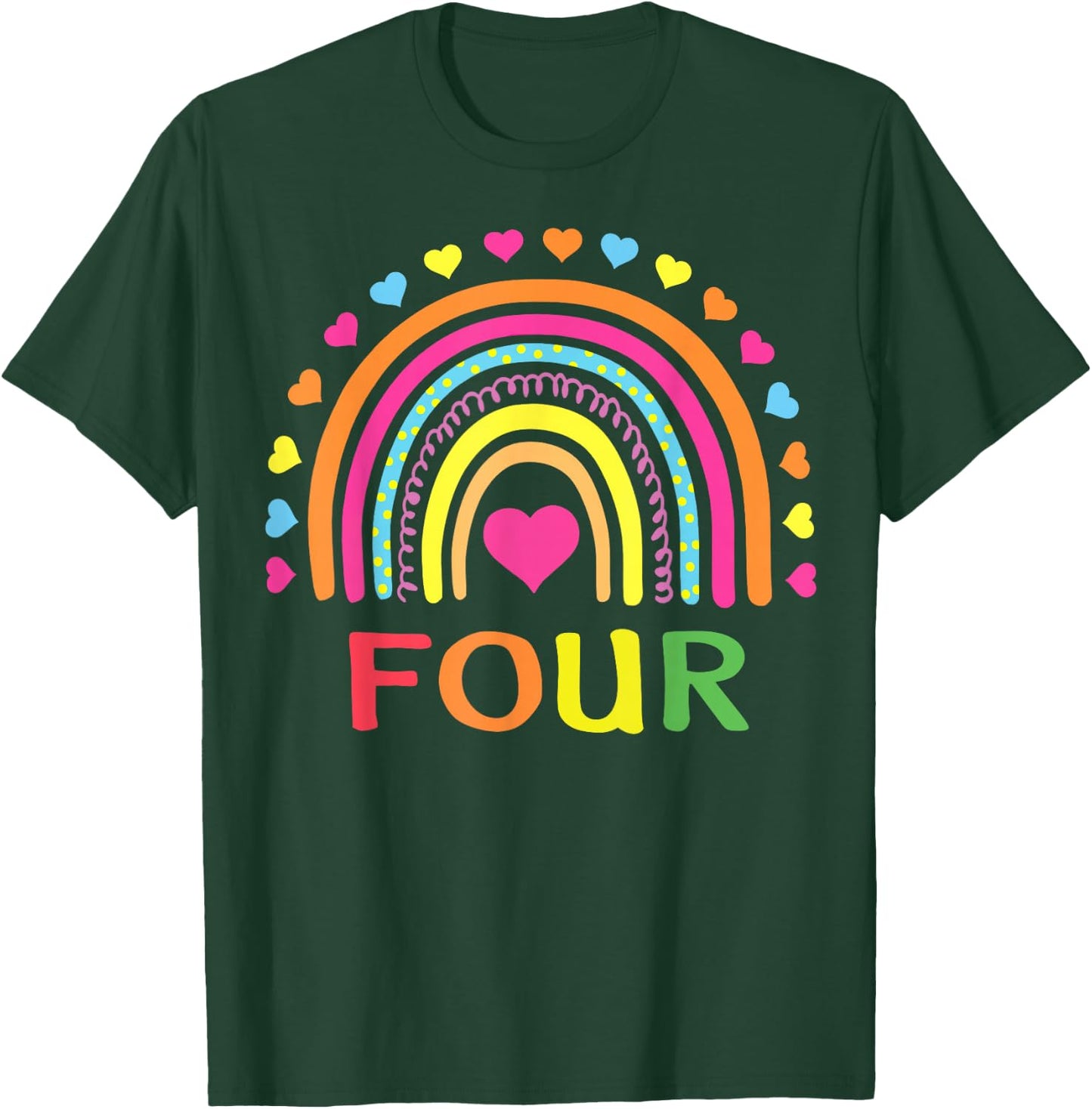 4 Years Old Rainbow 4th Birthday Gift Girls Boys Kids T-Shirt - T-Shirt | Forest