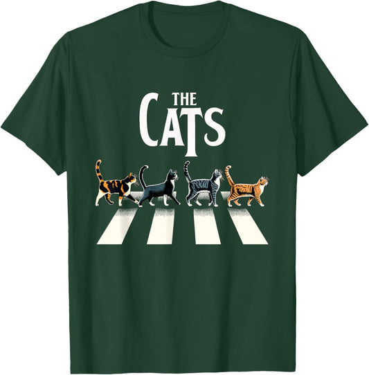 Retro Cat Rock and Roll Music Gift Men Kids Women Funny Cat T-Shirt - T-Shirt | Forest