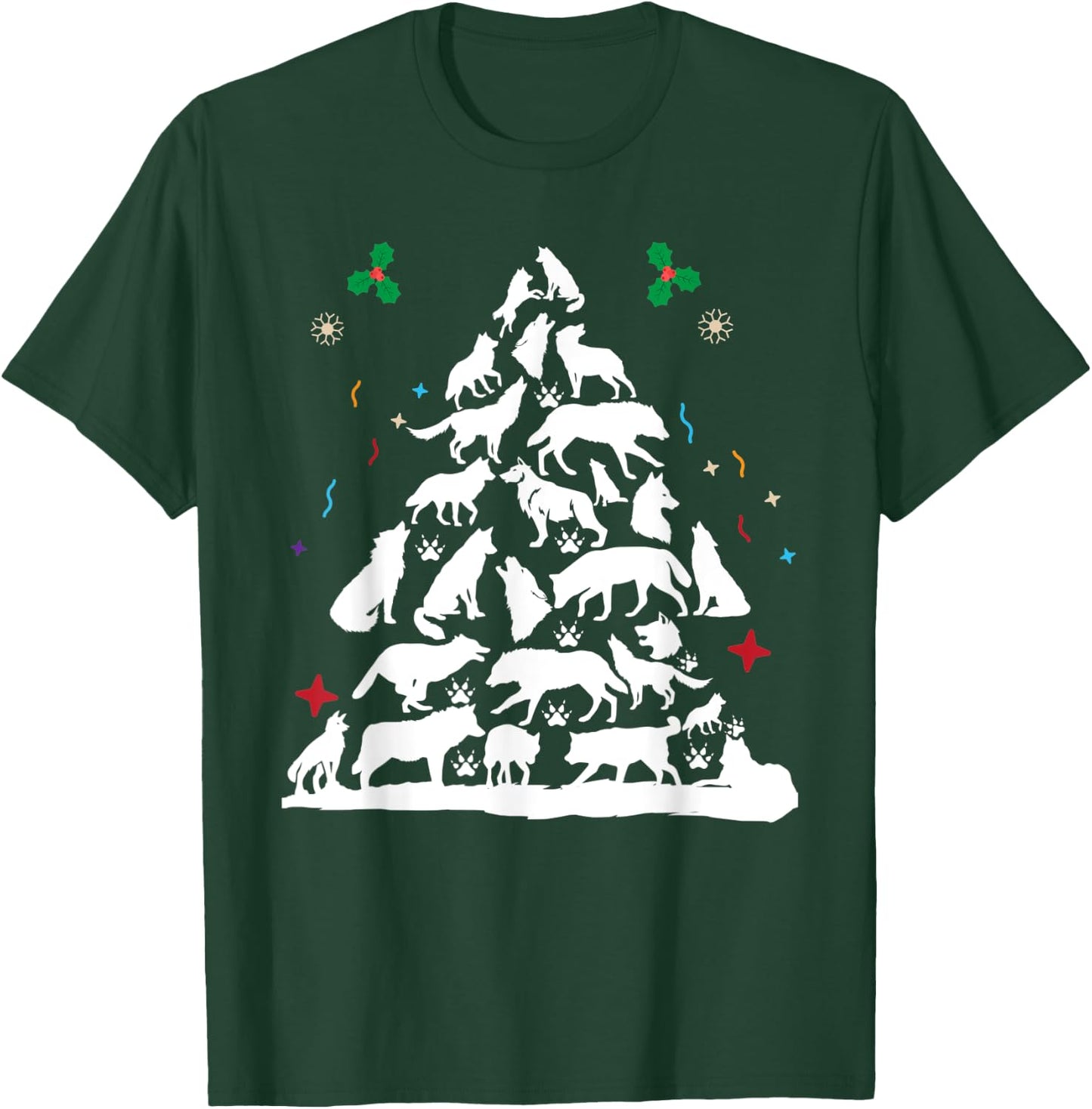 Wolf Christmas Tree Funny Christmas Pajama Animals Lover T-Shirt - T-Shirt | Forest