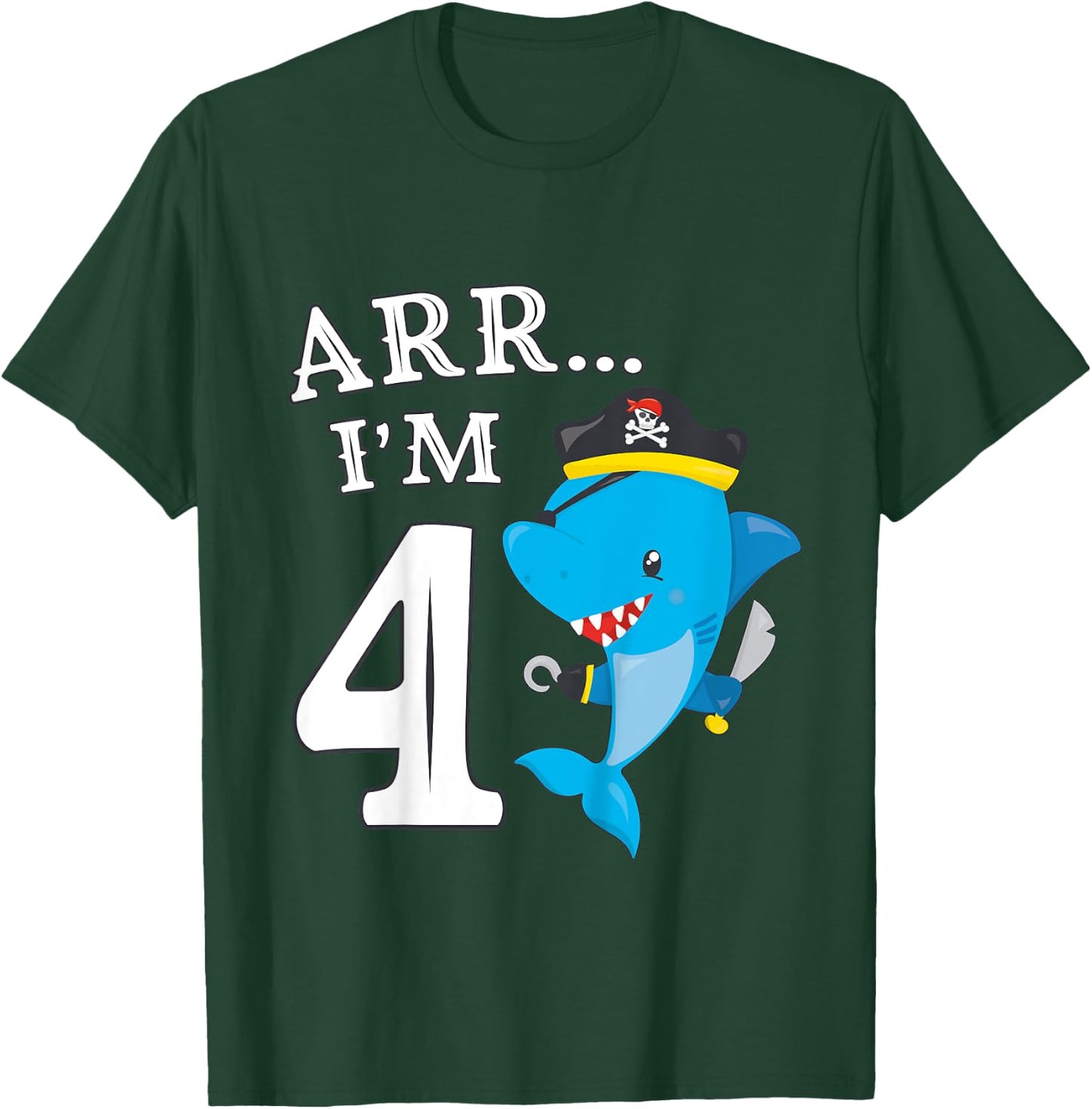 Kids ARR I'M 4 Birthday Pirate I 4th Birthday Shark T-Shirt - T-Shirt | Forest