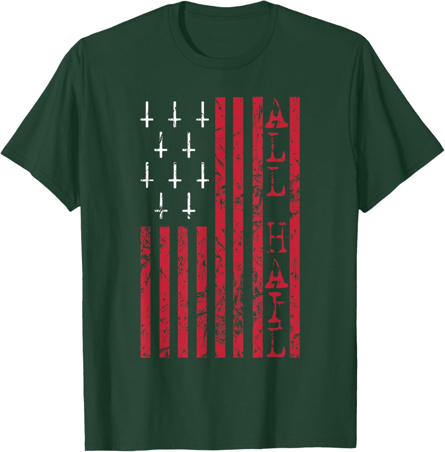 Upside Down Cross Occult American Flag All Hail Satanic T-Shirt - T-Shirt | Forest