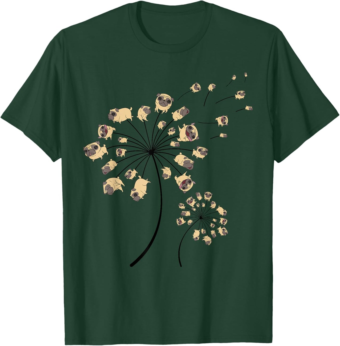 Funny Pug Gift Women Cool Flower Dog Dandelion Lover T-Shirt - T-Shirt | Forest