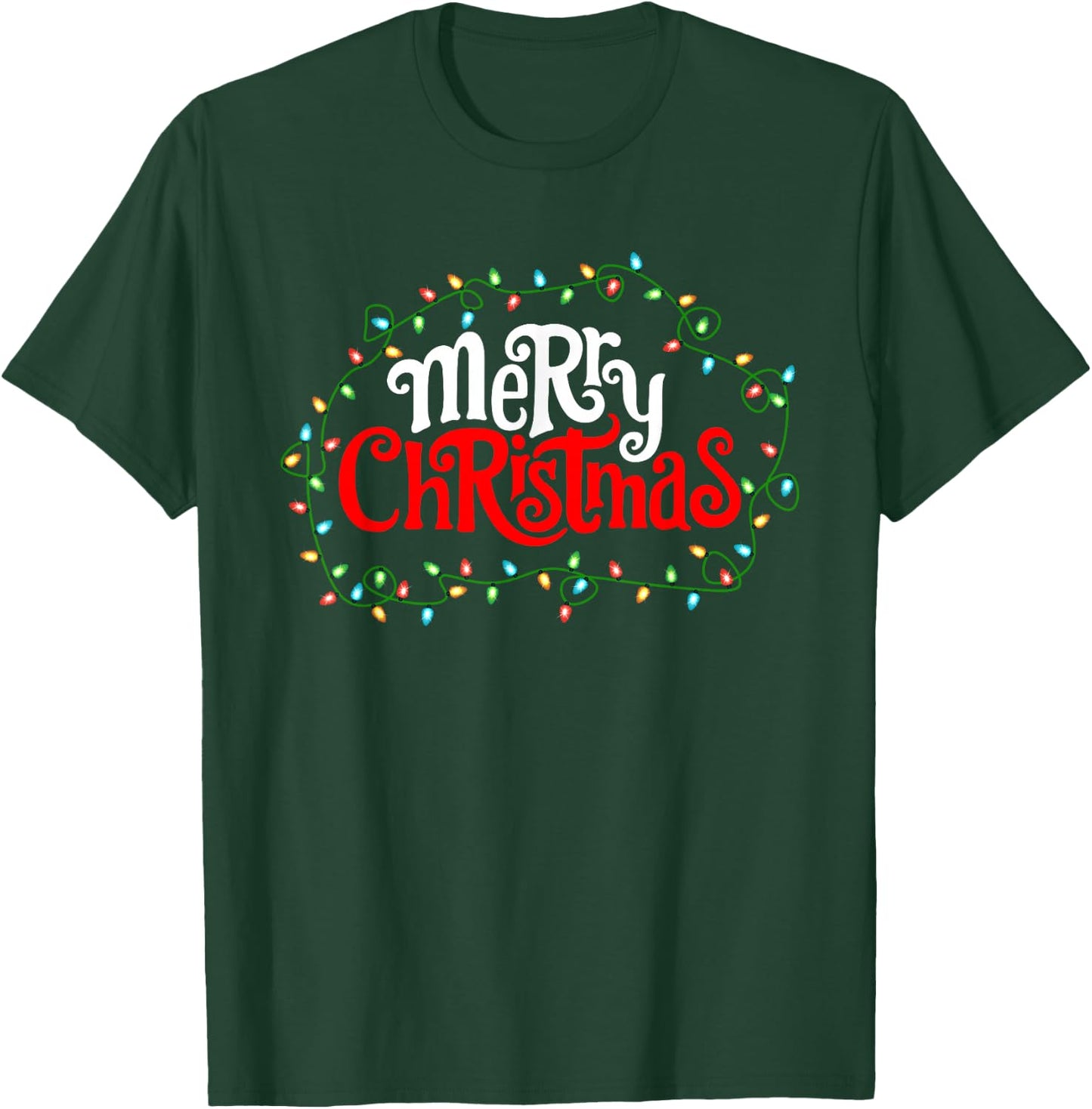 Merry Christmas Lights Xmas Family Men Women Kids T-Shirt - T-Shirt | Forest