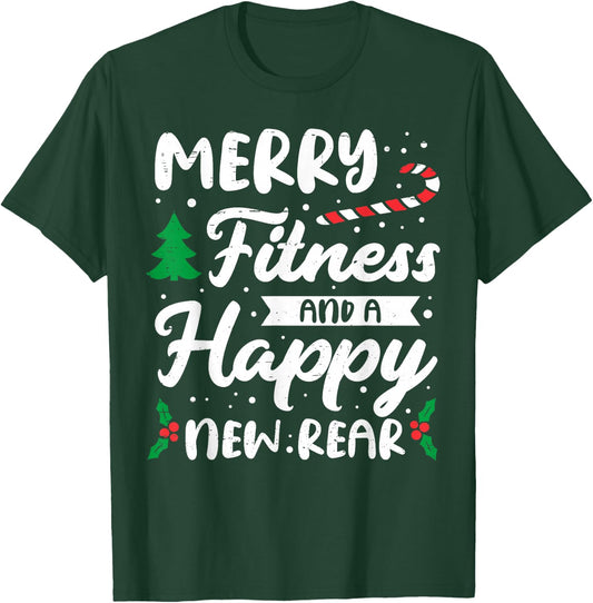 Christmas Merry Fitness Happy New Rear Xmas Workout Women T-Shirt - T-Shirt | Forest